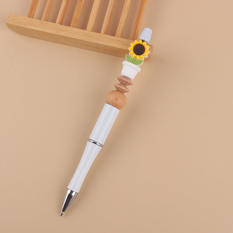 Wholesale Handmade Beadable Cartoon Sunflower Silicone Bead Wooden Bead Ballpoint Pen